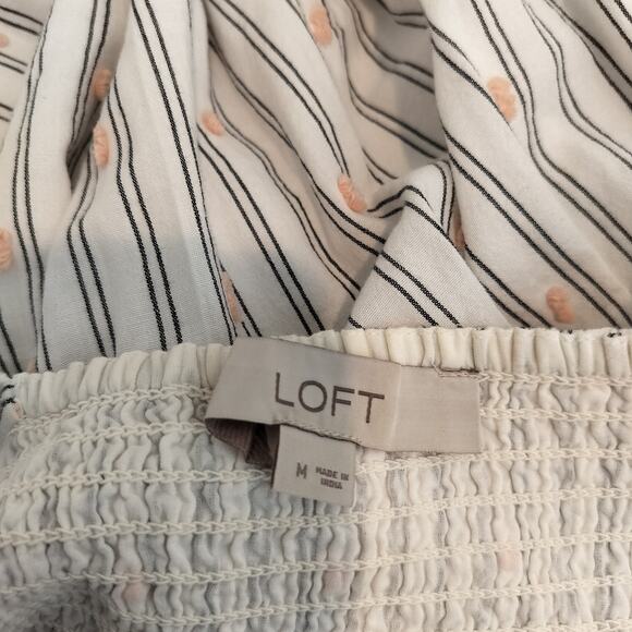 LOFT Midi Dress Striped + Textured Dot Flutter Sleeve - Picture 10 of 10